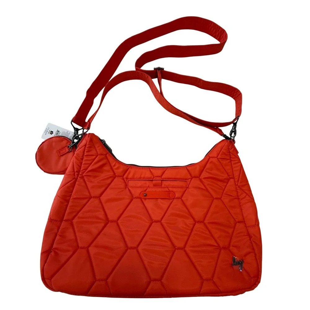 Lug Winger Papaya Orange Quilted Hobo Shoulder Bag Crossbody with Coin Pouch NWT